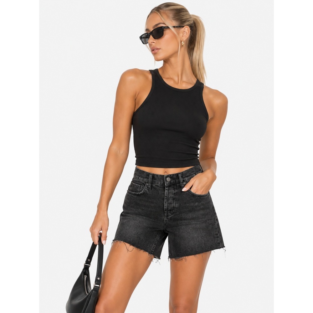 Rails The Beachwood High Rise Bermuda Shorts Black Acid Wash Denim 23 NWT new